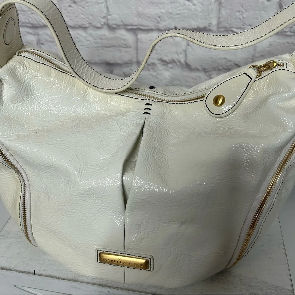Isabella Fiore White Patent Leather Hobo Bag